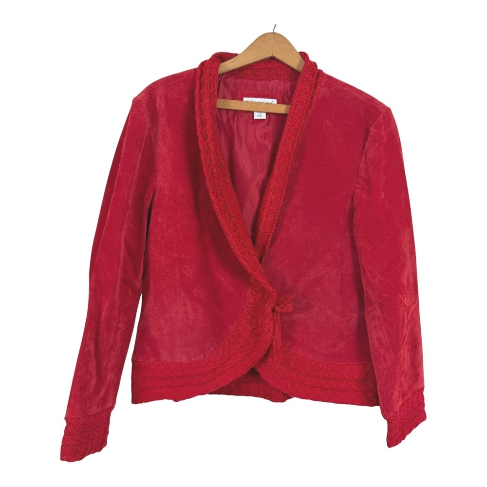 Vintage Coldwater Creek Women Red Suede Leather Jacket Size MP Y2K 90s Boho Chic